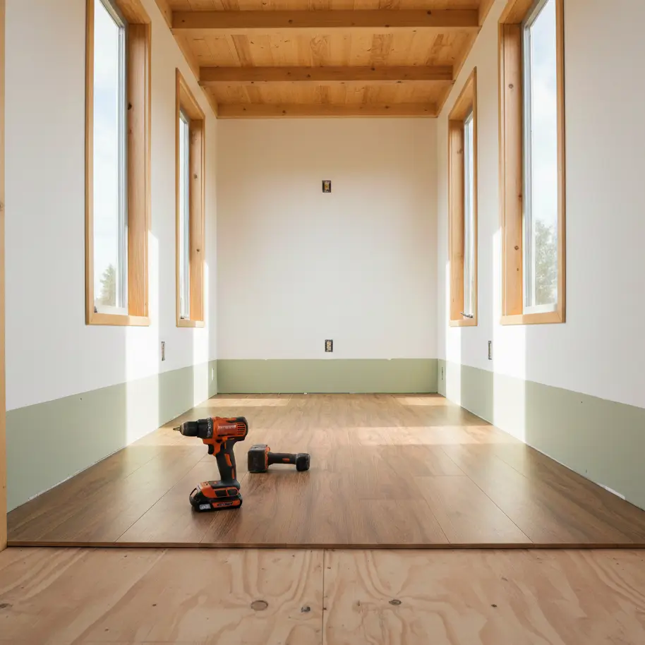 Installing light oak vinyl plank flooring in a 300 sq ft tiny house